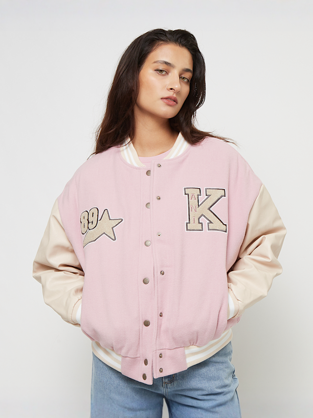 Karl Kani, Retro Patch Star Logo Oversized College Jacket, light pink, Image 1 of 5
