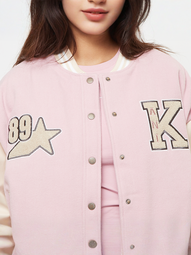 Karl Kani, Retro Patch Star Logo Oversized College Jacket, light pink, Image 3 of 5