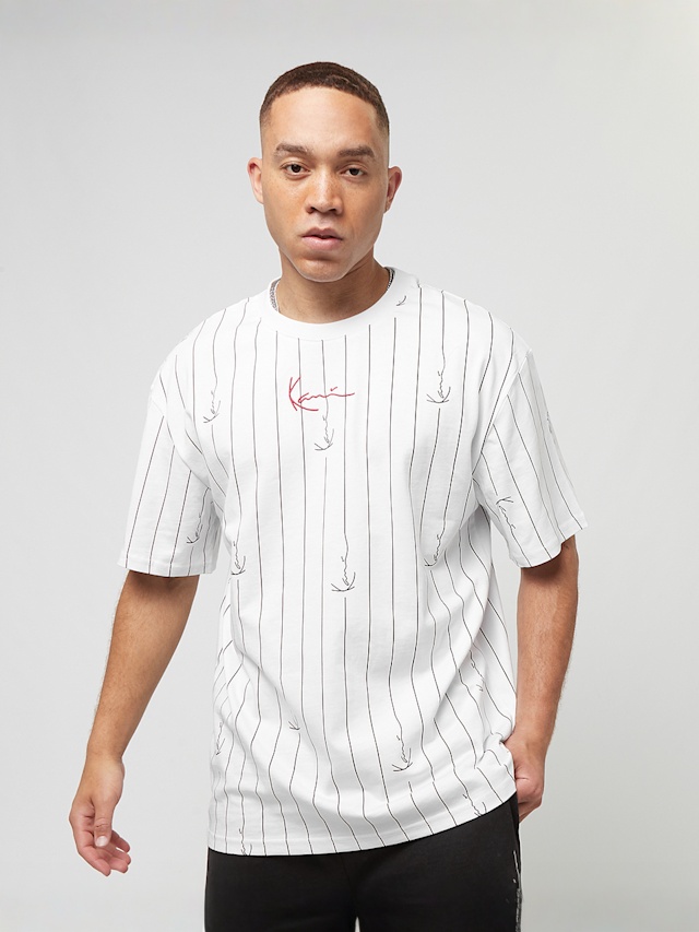 Karl Kani, Small Signature Logo Pinstripe Tee, white, Image 1 of 4
