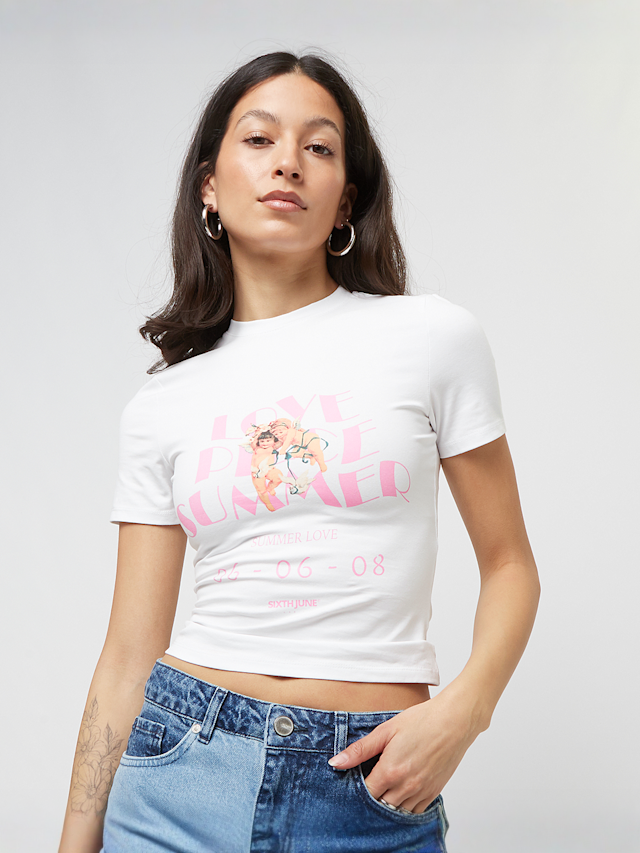 Sixth June, Love Summer Print Bodycon Shortsleeve Tee, wit, Afbeelding 1 van 4