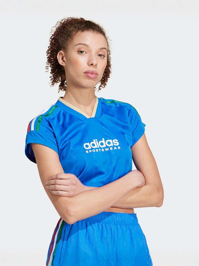 adidas Originals, Tiro Cut 3 Stripes Cropped Jersey, blauw, Afbeelding 1 van 4