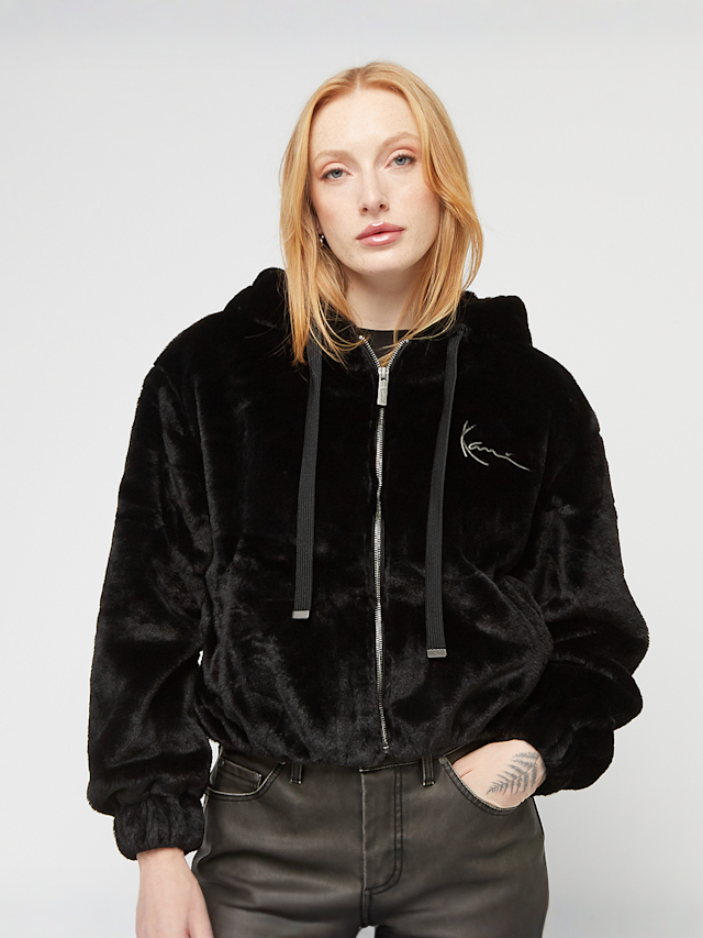 Karl Kani, Metal Signature Vegan Fur Zip Hoodie Jacket, black, Image 1 of 4