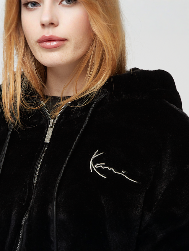 Karl Kani, Metal Signature Vegan Fur Zip Hoodie Jacket, black, Image 3 of 4
