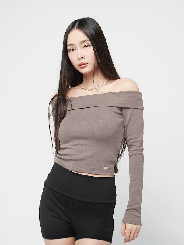 Karl Kani, Small Metal Plate Off Shoulder Longsleeve, brown, Image 1 of 4