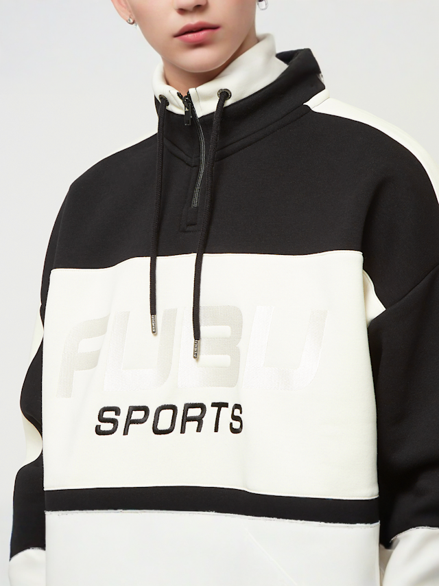 FUBU, Corporate Sprts Zip Hooded Check Sweatshirt, czarny, Obraz 3 z 6