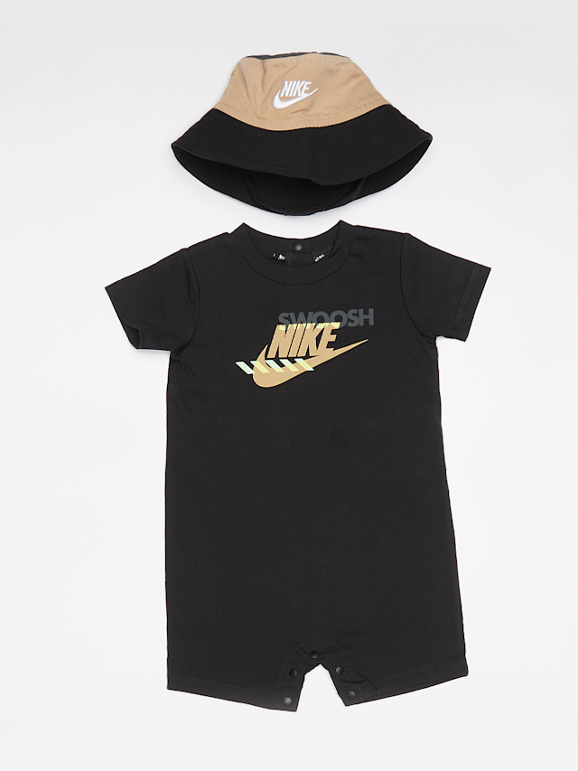 Nike, Sportswear PE Romper Bucket Hat Set 24 Monate (2 Piece), zwart, Afbeelding 1 van 6