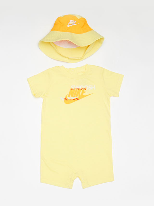 Nike, Junior Sportswear PE Romper Bucket Hat Set, żółty, Obraz 1 z 5