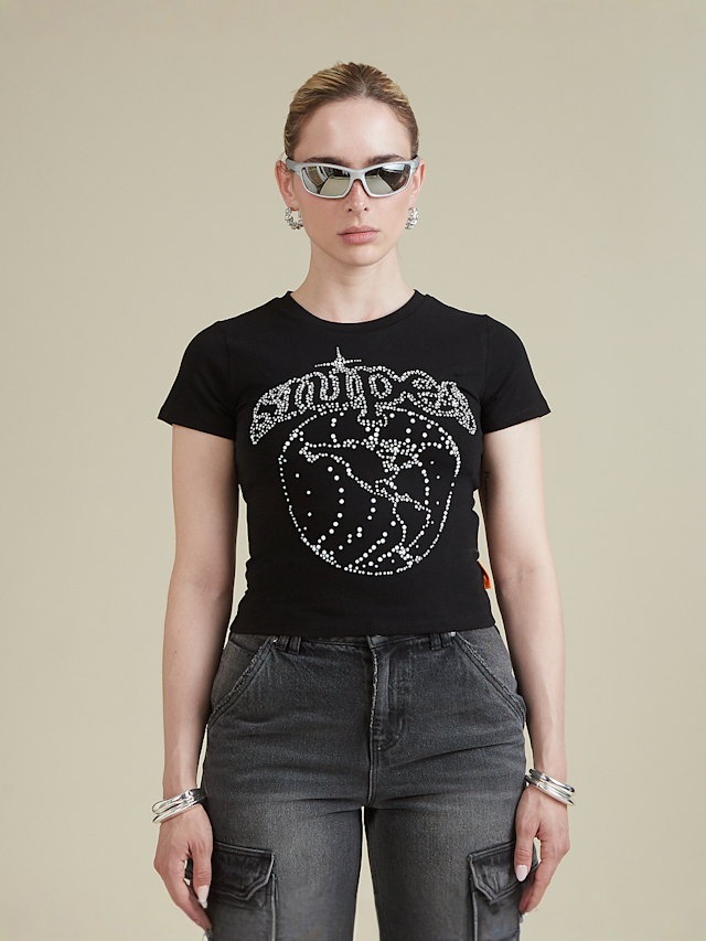 SNIPES, Globe Studs Baby Tee, zwart, Afbeelding 1 van 5