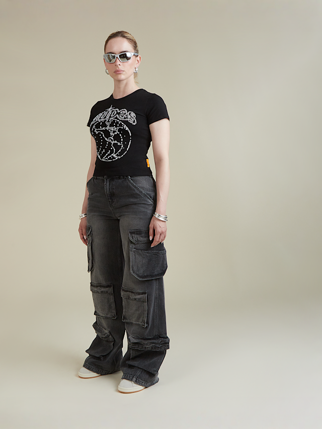 SNIPES, Globe Studs Baby Tee, zwart, Afbeelding 5 van 5