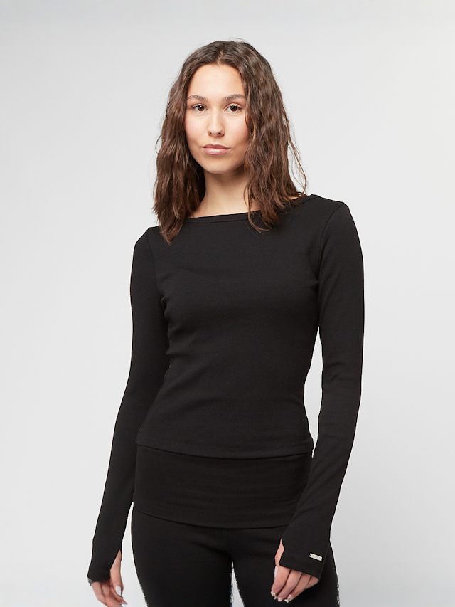 aim'n, Ease Ribbed Long Sleeve Top, zwart, Afbeelding 1 van 4