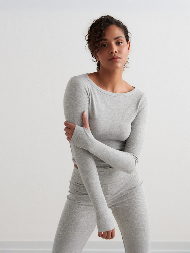 aim'n, Ease Ribbed Long Sleeve Top, grijs, Afbeelding 1 van 4