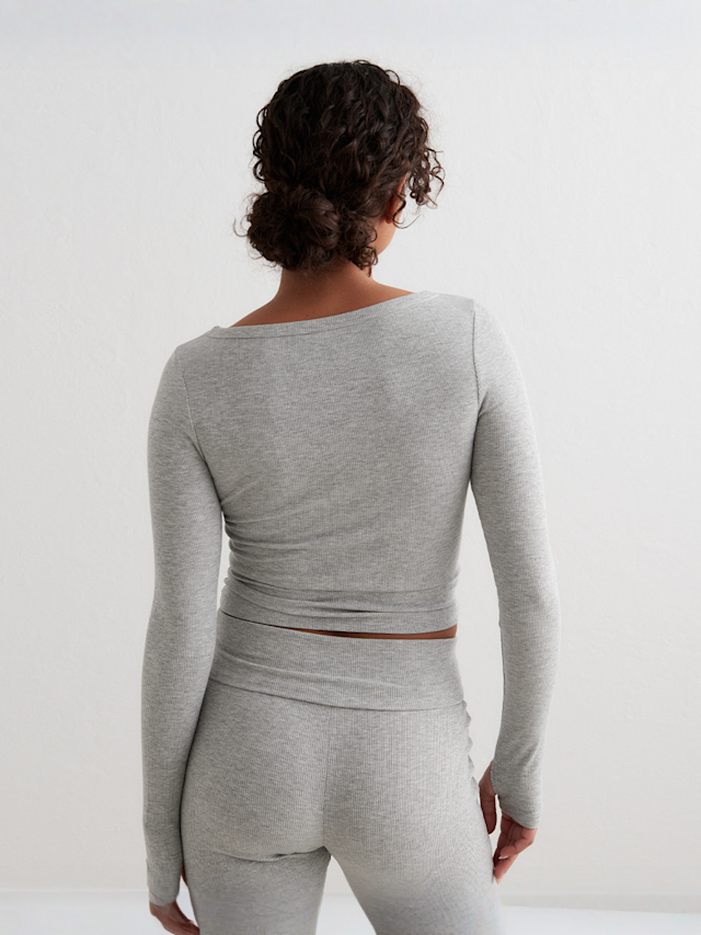 aim'n, Ease Ribbed Long Sleeve Top, grijs, Afbeelding 2 van 4