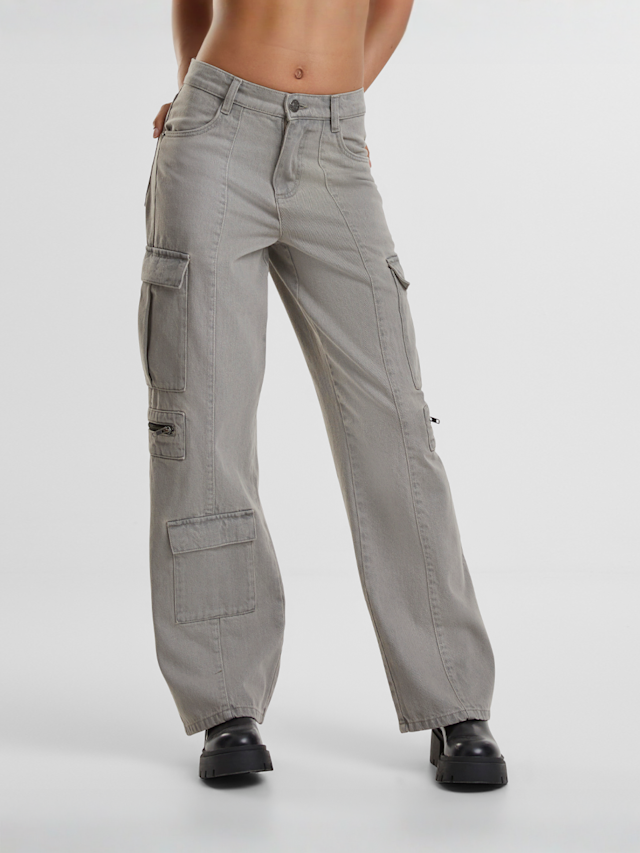 Urban Classics, Ladies Loose Utility Denim Pants lighter dirty washed, grijs, Afbeelding 1 van 3