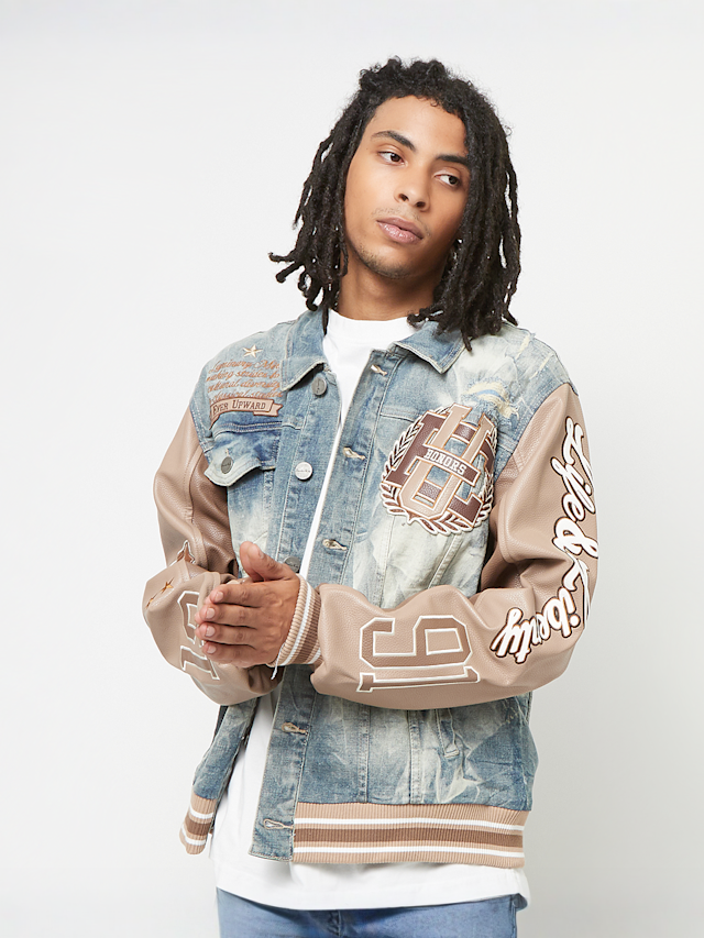 Smoke Rise, Varsity Polyurethan Sleeve Denim Jacket, blue, Image 1 of 7