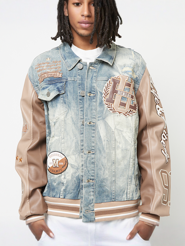 Smoke Rise, Varsity Polyurethan Sleeve Denim Jacket, blue, Image 3 of 7
