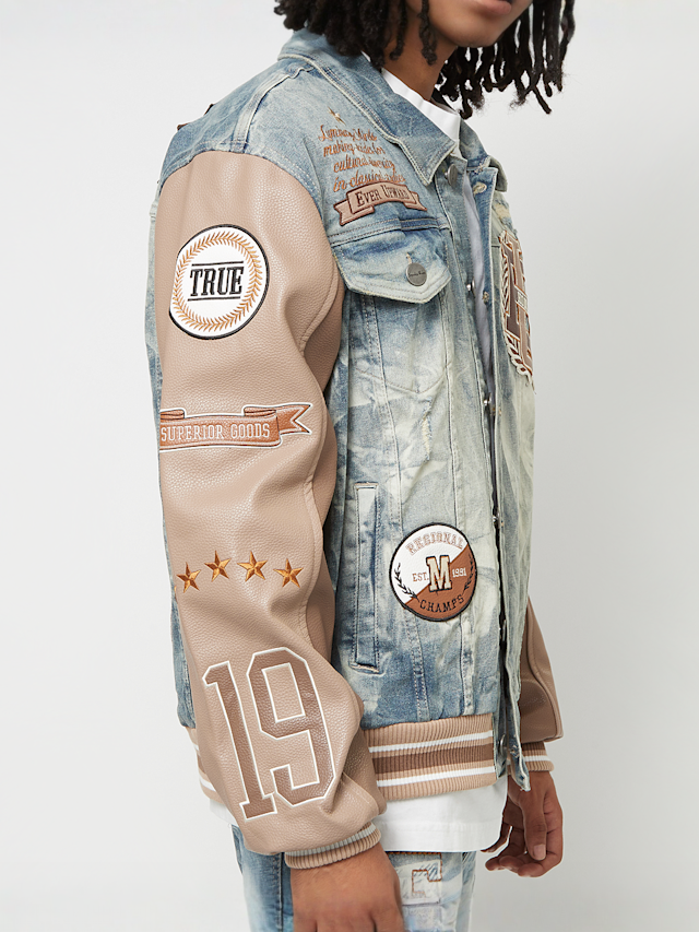 Smoke Rise, Varsity Polyurethan Sleeve Denim Jacket, blue, Image 5 of 7