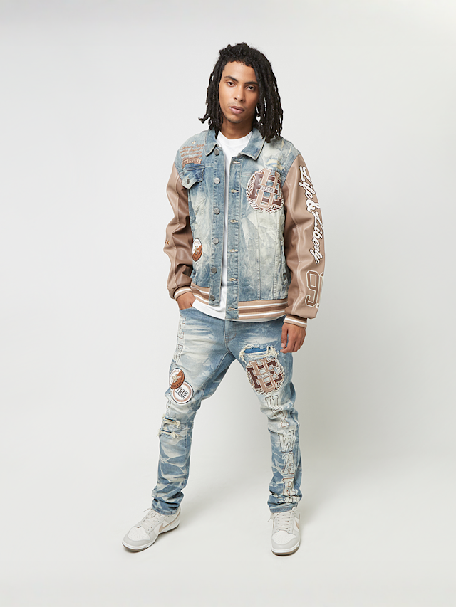 Smoke Rise, Varsity Polyurethan Sleeve Denim Jacket, blue, Image 7 of 7