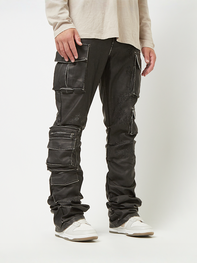 Smoke Rise, Washed Vegan Leather Utility Pants, black, Image 1 of 7