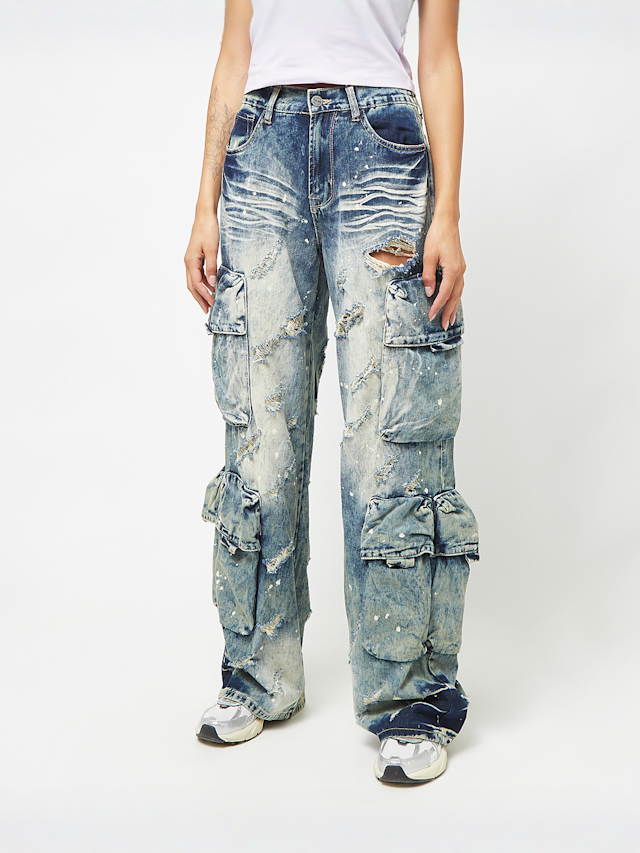 Smoke Rise, Distressed High Rise Wide Leg, blue, Image 1 of 5