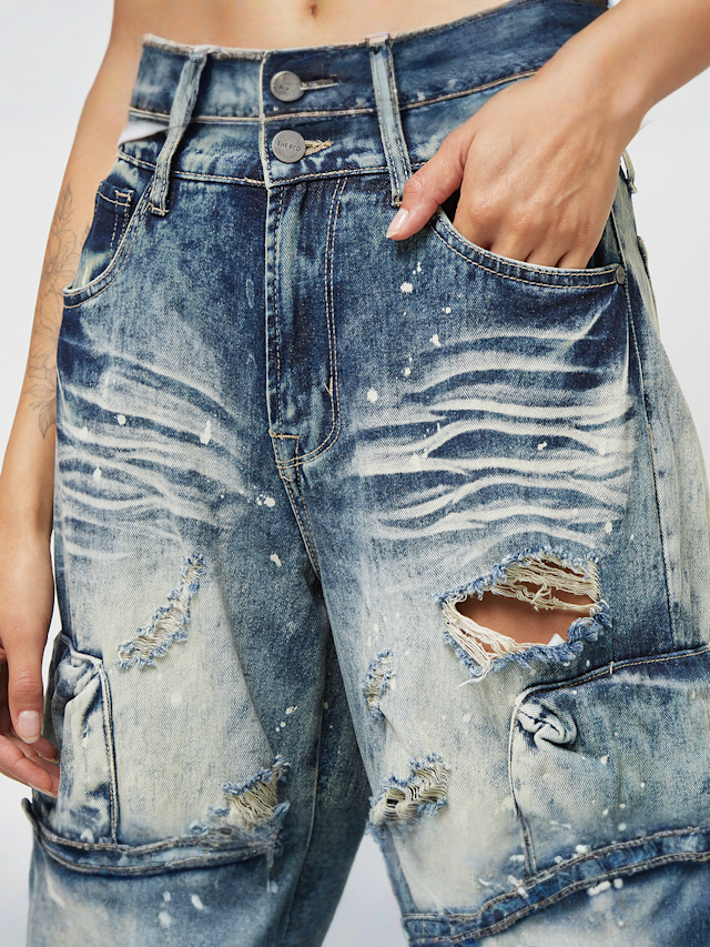 Smoke Rise, Distressed High Rise Wide Leg, blue, Image 4 of 5