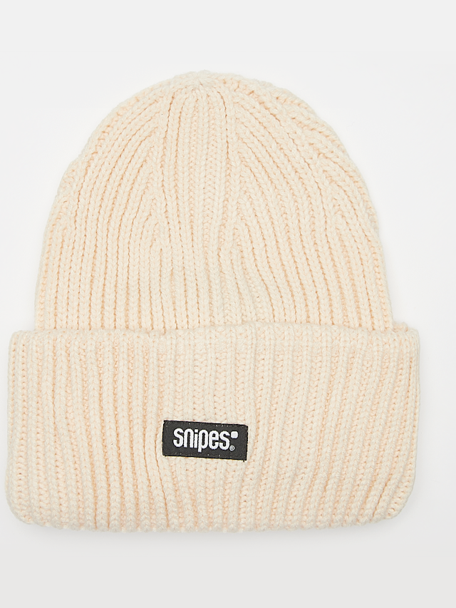 SNIPES, Woven Logo Knit Beanie, beige, Image 1 of 3