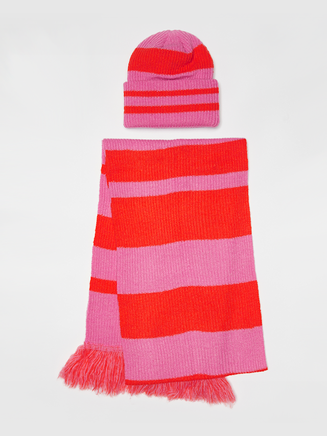 New Era, Stripe Scarf Beanie Set (2 Piece), multi-colour, Image 2 of 3