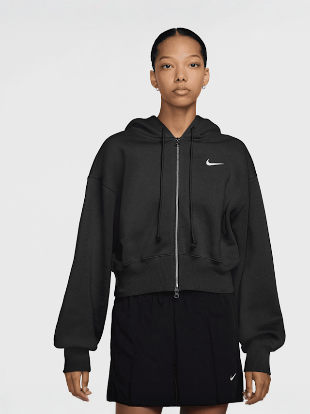 Nike, Sportswear Phoenix Fleece Loose Crop Full-Zip Hoodie, black, Image 1 of 3