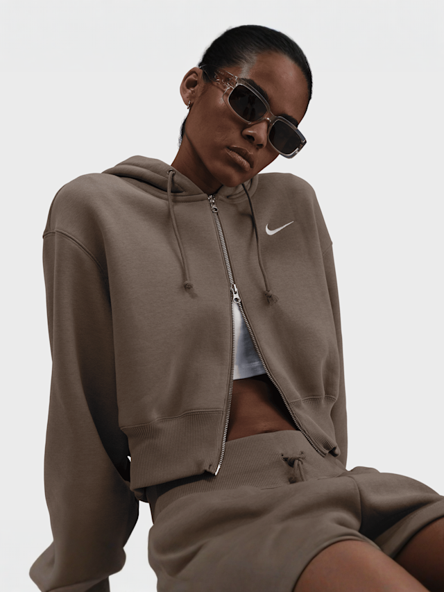 Nike, Sportswear Phoenix Fleece Loose Crop Full-Zip Hoodie, brown, Image 3 of 3