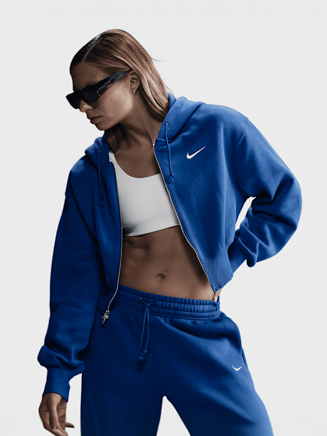 Nike, Sportswear Phoenix Fleece Loose Crop Full-Zip Hoodie, blue, Image 1 of 3