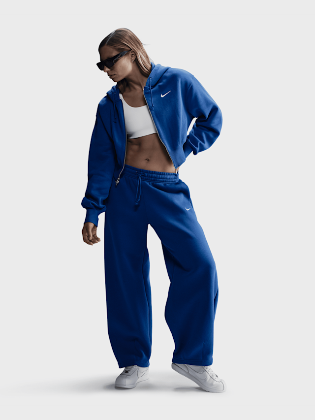 Nike, Sportswear Phoenix Fleece Loose Crop Full-Zip Hoodie, blue, Image 3 of 3