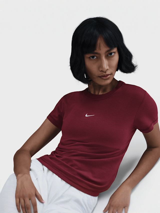 Nike, Sportswear Chill Knit Slim Cropped T-Shirt, red, Image 3 of 4