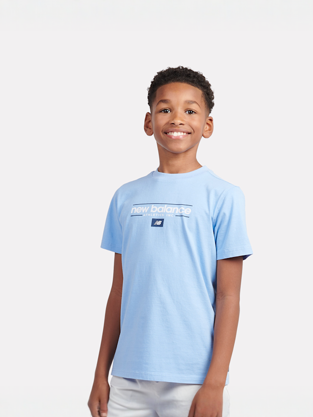 New Balance, Linear Athletics Graphic Tee, blauw, Afbeelding 1 van 5