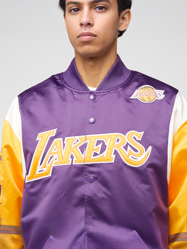 Mitchell & Ness, NBA Team Origins Satin Jacket Vintage Logo LA Lakers, purple, Image 5 of 8