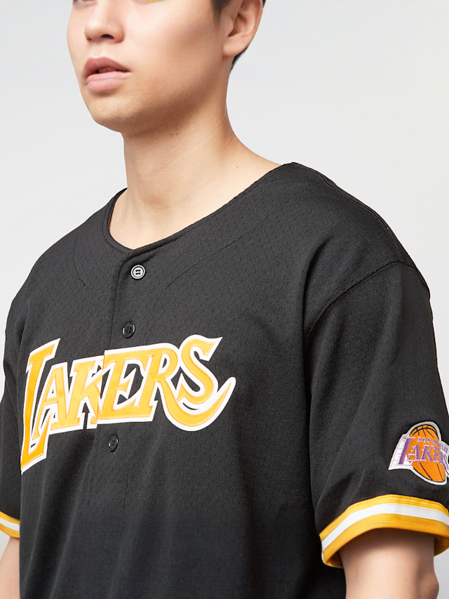 Mitchell & Ness, NBA On the Clock Mesh Button Front Vintage Logo LA Lakers, black, Image 3 of 6