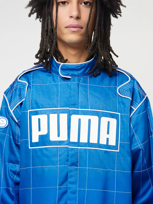 PUMA, Archive Seasonal Relaxed Racer Jacket, blue, Image 3 of 7