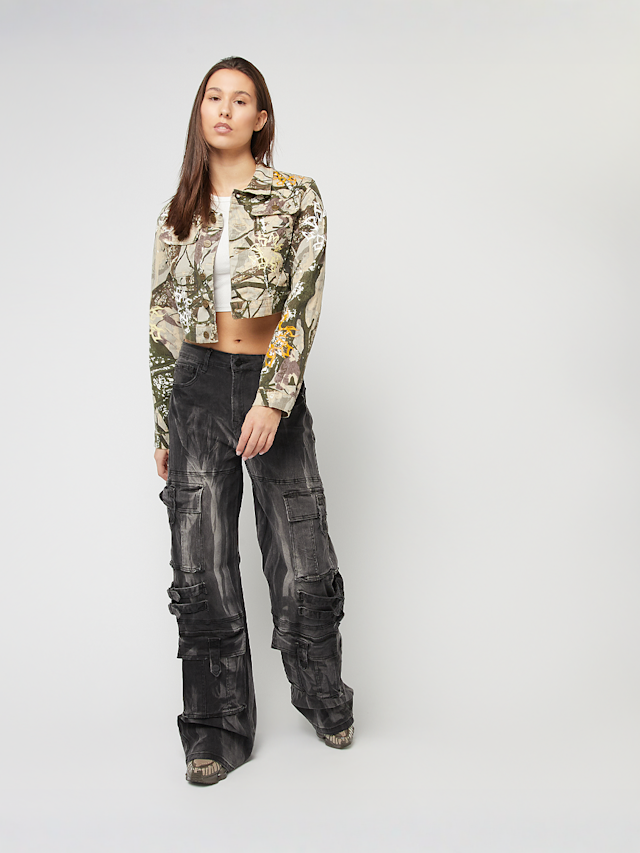 Smoke Rise, High Rise Multi Cargo Wide Leg Jeans, grey, Image 8 of 8