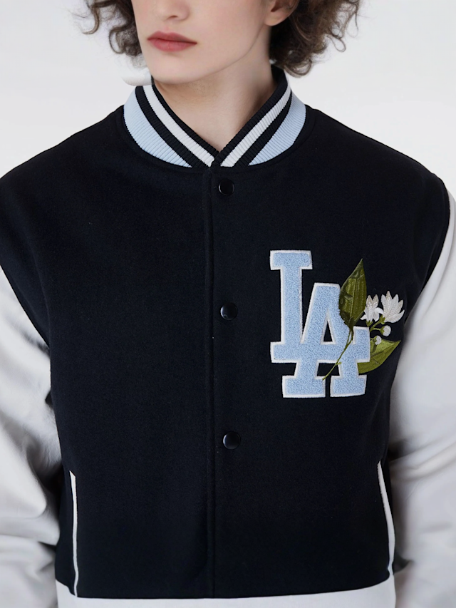 New Era, MLB Floral Varsity Jacket Los Angeles Dodgers, black, Image 3 of 7