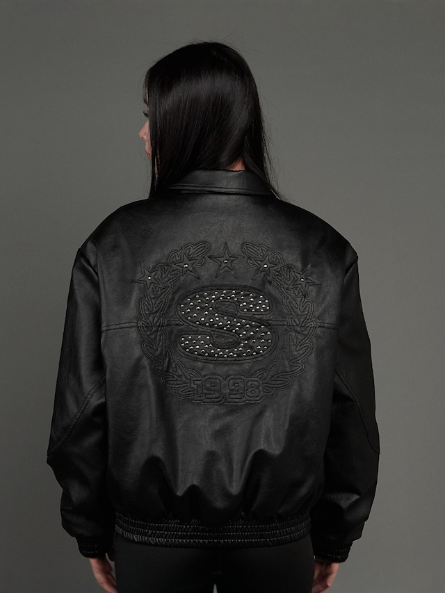 SNIPES, S Emblem Wavy Cut PU Jacket, black, Image 1 of 8