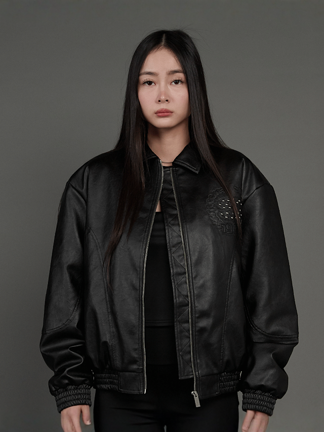 SNIPES, S Emblem Wavy Cut PU Jacket, black, Image 2 of 8