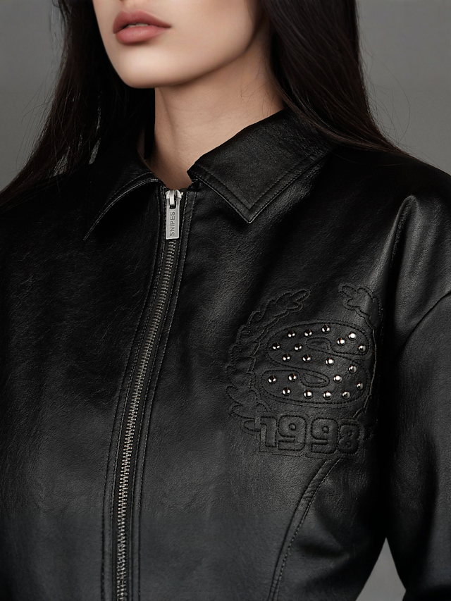 SNIPES, S Emblem Wavy Cut PU Jacket, black, Image 3 of 8