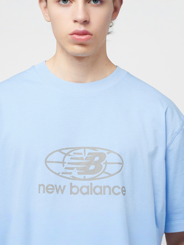 New Balance, Reflective Globe Graphic Tee, blue, Image 3 of 5