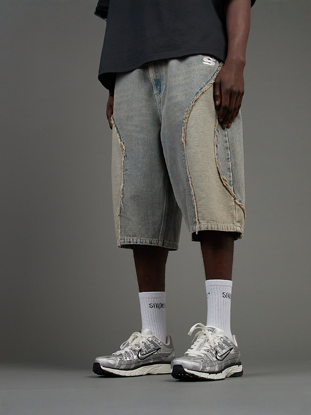 SNIPES, S Cube Inside Out Baggy Denim Shorts, blue, Image 1 of 7