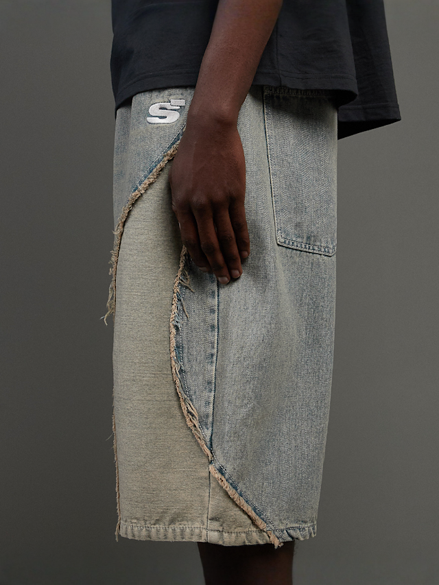 SNIPES, S Cube Inside Out Baggy Denim Shorts, blue, Image 4 of 7