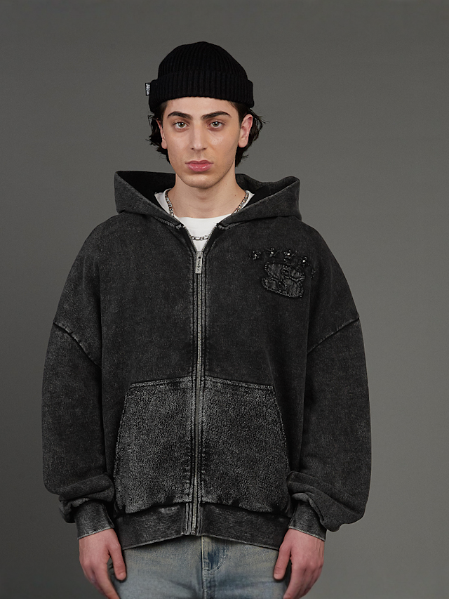 SNIPES, S Emblem Inside Out Oversized Zip Hoodie, black, Image 1 of 7