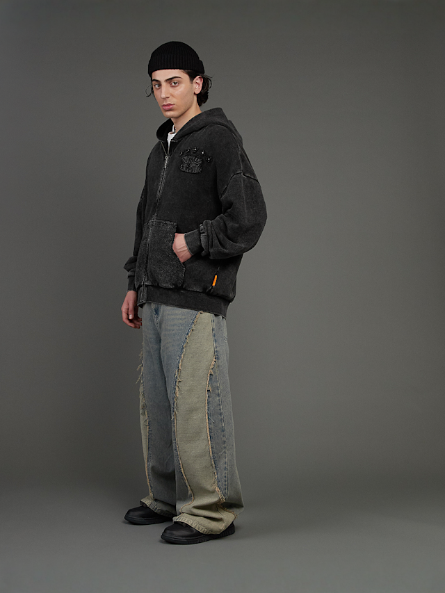 SNIPES, S Emblem Inside Out Oversized Zip Hoodie, zwart, Afbeelding 7 van 7