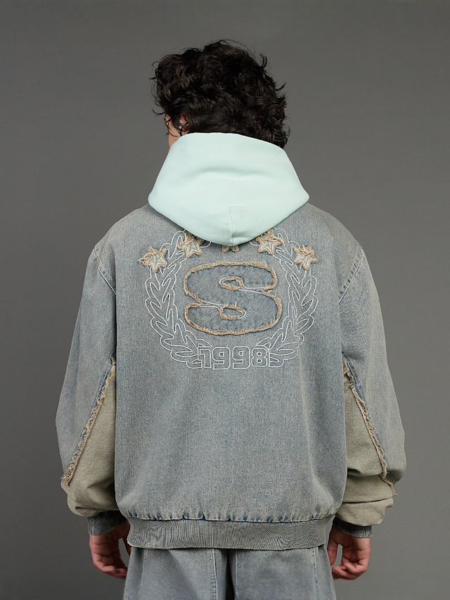 SNIPES, S Emblem Inside Out Denim Jacket, blue, Image 2 of 7