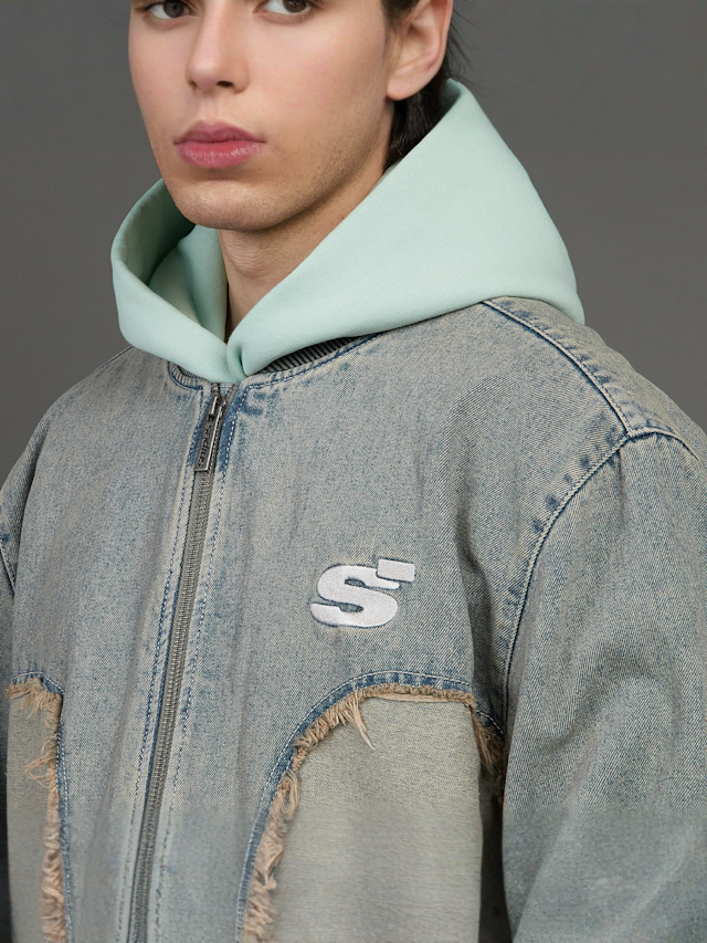 SNIPES, S Emblem Inside Out Denim Jacket, blue, Image 3 of 7