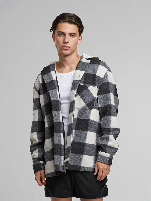 Urban Classics, Big Check Jacket With Hood, zwart, Afbeelding 1 van 3