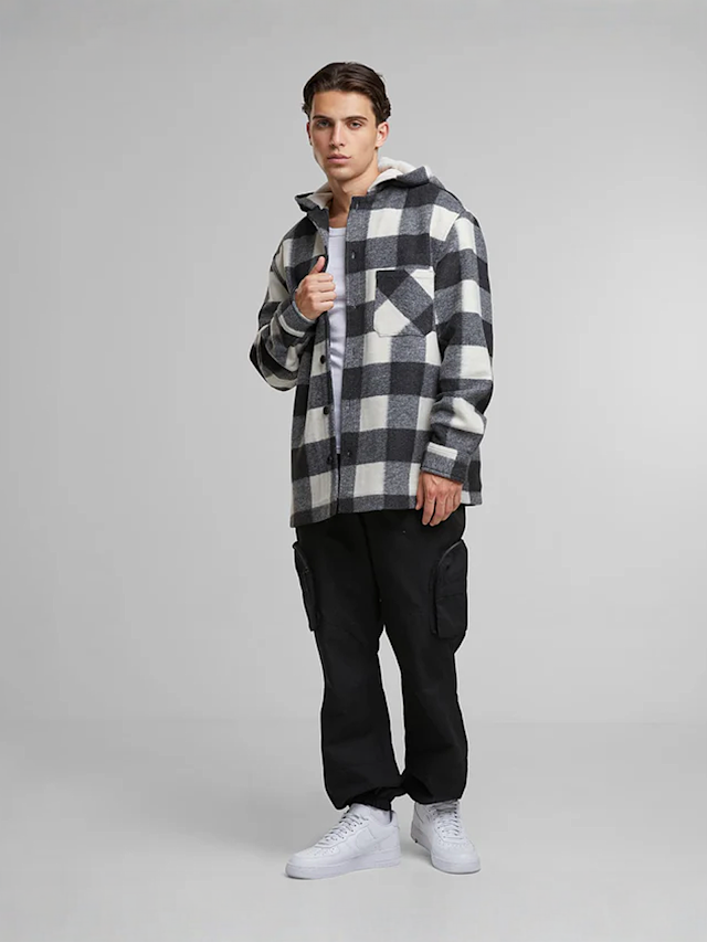 Urban Classics, Big Check Jacket With Hood, zwart, Afbeelding 3 van 3
