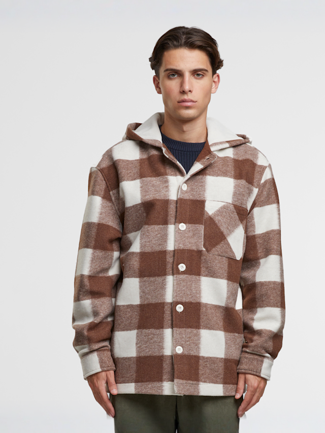 Urban Classics, Big Check Jacket With Hood, brązowy, Obraz 1 z 3